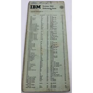 IBM SYSTEM/360 REFERENCE DATA BROCHURE X20-1703-4 USED